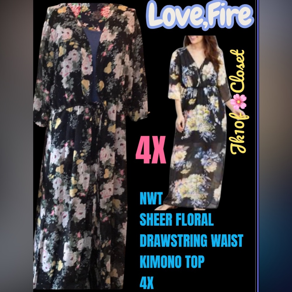 LOWEST🌺 NWT love,Fire 4X ROMANTIC FLORAL MAXI KIMONO TOP
